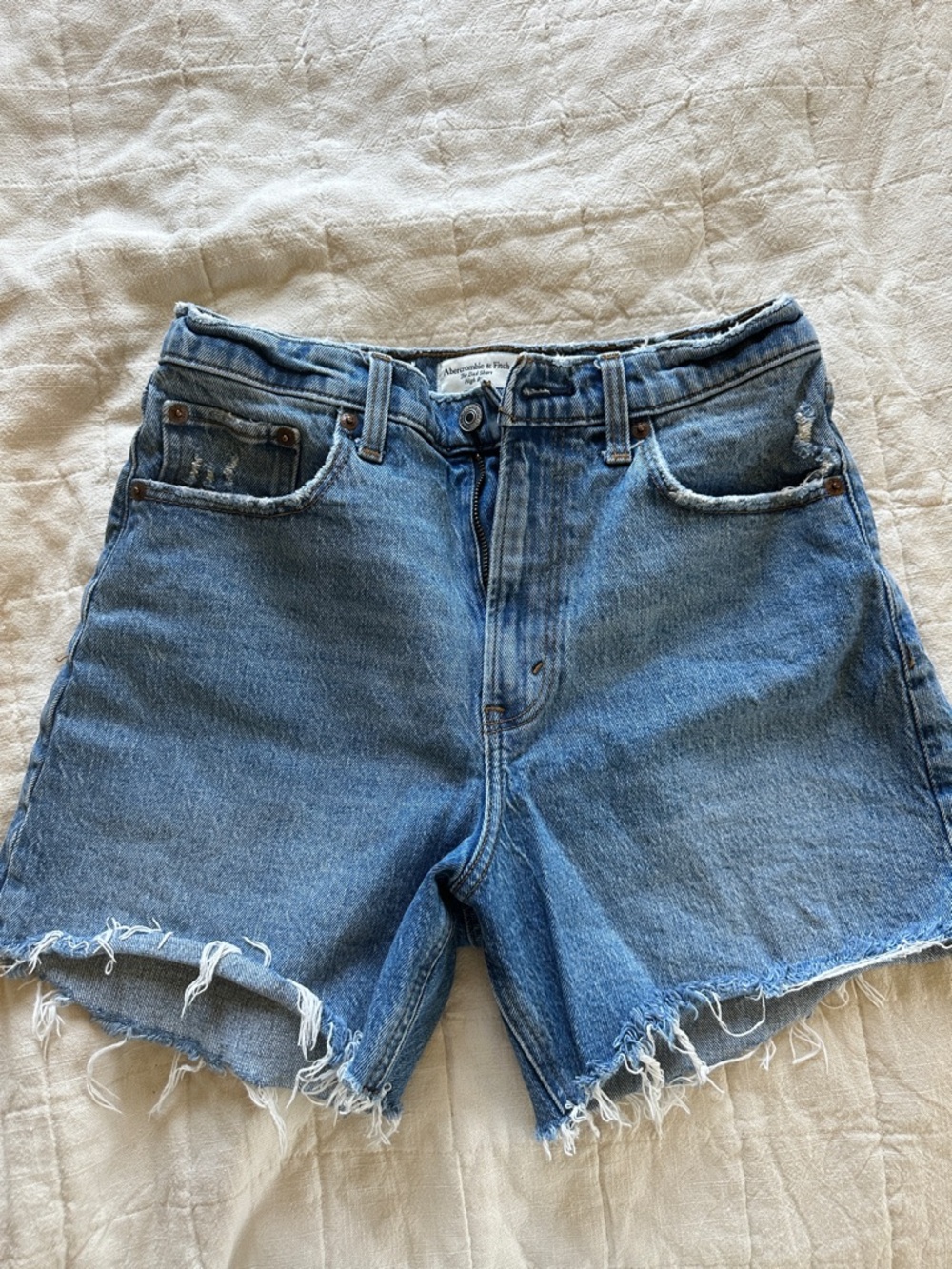 Abercrombie & Fitch Light Blue Distressed High-Rise Denim Shorts